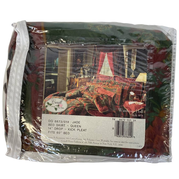 CROSCILL Queen Bed Skirt 14" Drop Kick Pleat Jade Winthrop Hall 6673 - Picture 2 of 5